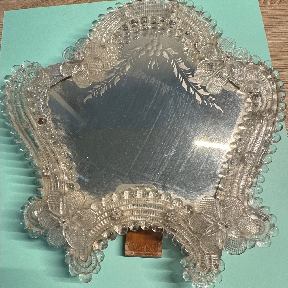 Vintage Murano Glass Flower Tabletop Mirror